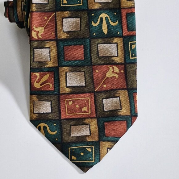 Giorgio Armani Silk Tie Handmade Italy Multicolor Geo Floral W4" L59" Boho Party - Picture 3 of 16